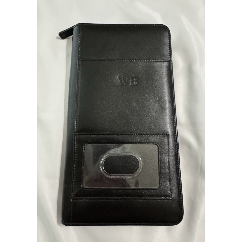 Levenger Black Leather Travel Wallet Removable Interior Wallet Personalized "WB"